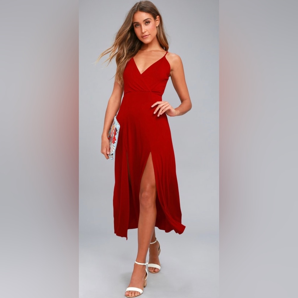 LULUS “Time To tango” dark red dress with splits in front